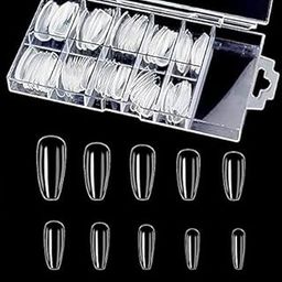Clear Coffin Acrylic Nails - 100pcs Full Cover Ballerina Nails Tips Ballet Shaped Artificial False Nails 10 Sizes-56