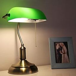 Brass Finish Decorative Table Lamp, Antique Glass Bankers Desk Lamp, UL Listed, Traditional Library Lamp with Pull Chain, E26 Base, Vintage Desk Lamp for Office, Study Room (Without Bulb)-13