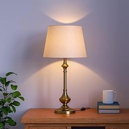 Stars Ex Brass Antique Finish Gold Table Lamp Sleek with Off White 10 Inch Lampshade for Bedroom, Bedside, Living Room, Home Decoration, Hotel-image-43