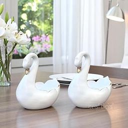 Crafticia Resin White Duck Tealight Candle Holder Set of 2 Statue Swan Light Stand Showpiece (11 x 11 x 7 cm)-3