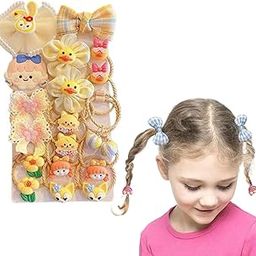 INHEAVEN Boutique Baby Girl Hair Ties with Flowers, 20 Pcs Hair Bow Ties for Toddler Girls, Elastics Ponytail Holders Pigtails Rubber Bands (yellow)-image-105