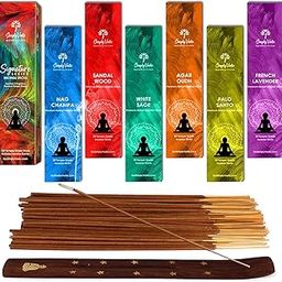 Simply Vedic Signature Incense Sticks Set of 6 Insense (120 Sticks) Sandalwood, Nag Champa, Oudh, Palo Santo, Sage, Lavender Variety Gift Pack | Natural Non-Toxic| For Aromatherapy, Cleansing, Prayers-image-77