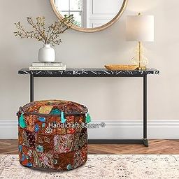 16 Inch Garden Footrest Embroidered Khambadiya Ottoman Round Patchwork Vintage Floor Chair Pouf Cover Cotton Handmade Bean Bag Cover-image-29
