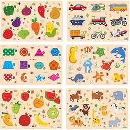 Webby Wooden Educational Colorful Fruits, Vegetables, Sea Animals Public Transport, Shapes, Animals | Educational Toys | Wooden Puzzles - Set of 6, Multicolor, Kid-15