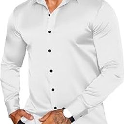 Men's Satin Formal Shirt for Party and Office Wear | Long Sleeve Slim Fit Shiny Dress Shirt for Wedding Business Event Dinner with Spread Collar-image-2