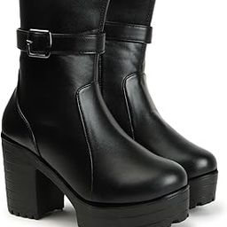 Black Platform Heeled Boots with Buckles For Womens & Girls-picture-1