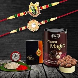 Oblivion Shri Ganesh Rakhi For Brother | Flower Design Rakhi | Set Of 2 Rakhi with choco magic chocolate (K2_291+292_CD)-image-52