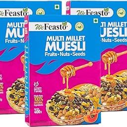 WeFeasto Crunchy Muesli 1.2 KG - Nuts & Seeds, Breakfast Cereal with Almonds & sunflower Seeds, Dried Fruits & Whole Grains | Multigrain Healthy Food & Breakfast - (400 Gm x Pack 3)-image-18