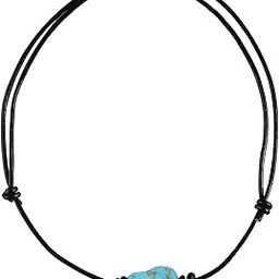 Single Turquoise Choker Necklace on Black Leather Cord for Men/Women-image-58