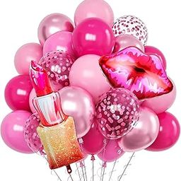 FI - FLICK IN 27pcs Girl Makeup Birthday Theme Party Decorations Lipstick Lip Foil Balloons Chrome Balloons pack For Girls (Pack of 27, Multicolor)-image-1