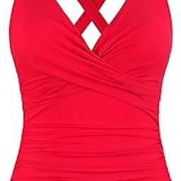 Women Underwire Tankini Top Twisted V Neck Swimsuits for Large Chest Ruched Tummy Control Bathing Suits-image-55
