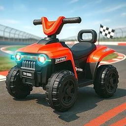 KIDBITKART Falcon ATV EV Battery CAR rideon with Music and Lights, Forward and Backward Gear, Built in MP3 Player (Gold) (RED)-image-93