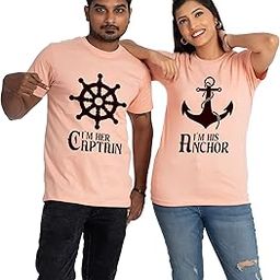 i_m-her-Captain Round Neck Unisex Couple T-Shirt - Grey, 100% Pure Cotton, Regular fit (Each Size Sold Separately)-64