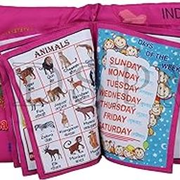 PDSPM Learning Cushion Pillow Book for Kids with 2 Languages Learn - English and Hindi, Soft Cloth Book Baby Activity Play, (Pink)-13