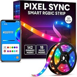 Pixel Sync Smart RGBIC LED Strip Light 10M | 60 LEDs/M | 142 Dynamic Modes | Bluetooth App Control | Black PCB | TV Backlight | Group Control | Gaming & Room Décor Lighting Kit(BT SMART APP, 10 METER)-25