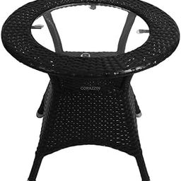 CORAZZIN Rattan Wicker Garden Patio Seating Chair and Table Set for Outdoor Balcony Garden Coffee Table Set Furniture 1 Table and 2 Chairs with Brown Cushion, Black-image-78
