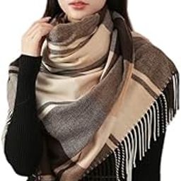 Winter Brown Stole Multicolor Warm Long Stoles Shawls Long Big Checked Scarves Woolen Women Casual Scarf Soft Wrap for Casual Formal Occassions- 200CM*70CM, Female-image-82