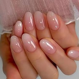 Pretty Short Length Oval Shaped Gradient Pink Artificial Reusable Nails Press On Nails with Glue Stickers - 24pcs/Set-33