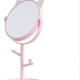 pepplo Tabletop Cat Shape Makeup Mirror Shaving Mirror, Free Standing Table Vanity Mirror On Stand With Rotation (1Pcs, Pink) Round, Framed-0
