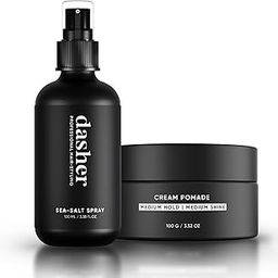 Dasher Sea Salt Spray (100ml) & Cream Pomade (100g), Medium Hold Puck, Water-Based, Volumizes & Texturizes Hair, With Bhringraj & Vitamin E-14