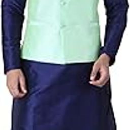 Men's Silk Kurta Pyjama/pajama With Pista Dupion/Silk Nehru Jacket Set-image-6