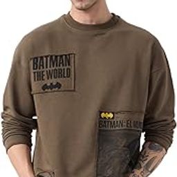 Batman: Gotham City Men and Boys Long Sleeves Round Neck Brown Patchwork Cotton Blend Oversized Sweatshirts-image-23