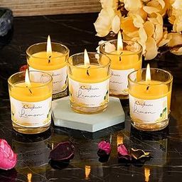 eCraftIndia Glass Vanilla Scented Candles for Home Decor - Candles for Diwali Christmas Birthday Valentine's Day (Lemon (Pack of 5))-image-36
