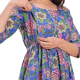 Women's Pure Cotton Printed Both Side Invisible Vertical Zipper Feeding Kurti | All Over Print Maternity Gown Kurta-image-23