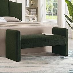 City Wood Palace Soft Hropzy Boucle Upholstered Armrest Entryway Ottoman Bench, Modern End of Bed Ottoman for Your Loving Space (Green)-image-60