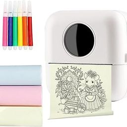 ZITREOXN Mini Sticker Printer Portable Bluetooth Thermal Printer with 3 Rolls of Paper + 6 Colour Pencils, Pocket Phone Printer, Easy to Use - for Diaries, Memos, Photos-18