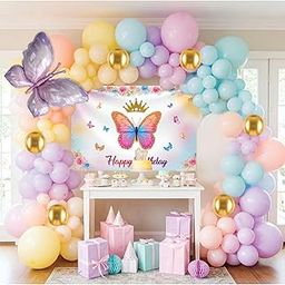 Special You Butterfly Theme Birthday Decoration Kit for Baby Girl, Pastel Balloons Decoration Kit with Multicolor Backdrop, Birthday Decor Items for Kids' Party- 59 pcs-image-53