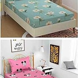 ELSTONE Home Cartoon Printed 2 Pcs Single Bedsheet for Kids with 2 Pillow Cover, Size 60x90 Inches. Super Soft Glace Cotton Bedsheet Special for Gifting Birthday, Baby Shower, New Born Baby (ISH39)-image-94