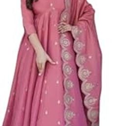 Women's Traditional Pink Anarkali Suit with Embroidered Dupatta - Elegant Ethnic Wear for Festive Occasions-picture-12