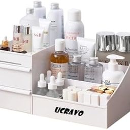 UCRAVO Cosmetic Organizer Box With Drawers, Vanity brush With Holder for Lipstick, Cosmetics Storage for Skin Care, Brushes, Eyeshadow, Lotions, Lipstick, Nail Polish (Make Up Organiser For Women)-image-99