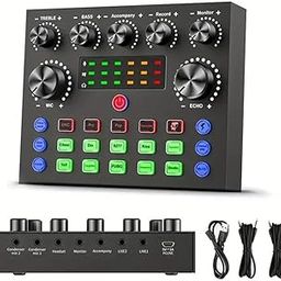 TECHBLAZE V8 Live Sound Card Portable Voice Changing Audio Mixer Interface with Multiple Sound Effects Mini audio Interface for Recording Live Stream Singing Compatible with Window Laptop phone-1