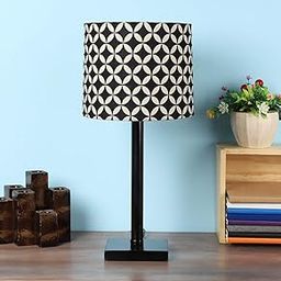 Tu Casa TC-27.-.Height-19.-.Geometric Black & White printShade.-.with Metal Base Table Lamp (B-22 - Brass Holder-Bulb NOT Included).-Bed Switch-Not Included-22
