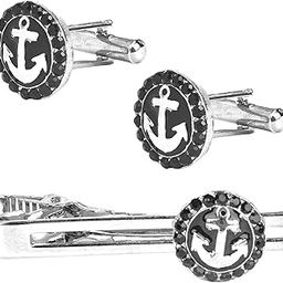 Shining Jewel Designer Stylish 3 pcs Accessories Formal Elegant Anchor Silver Rhodium Plated Cufflinks + Tiepin Set for Men (SJ_7139)-picture-10