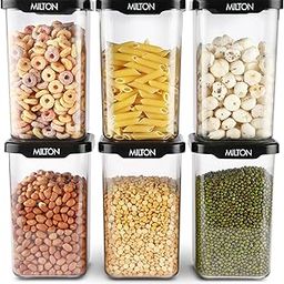 MILTON Square Airtight Containers for Kitchen Storage Set of 6 (1100 ml each) Food Grade, BPA Free I Stackable, Transparent I Durable, Multi-purpose, Space Saving, Black-image-54