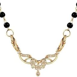 American Diamond Rose Gold Plated Designer Mangalsutra | With Black Beads Chain | for Girls and Women (With Chain) | Wedding Gift for Her-image-33