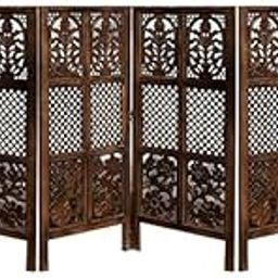 The Creatives Decor Wooden Room Divider Screen, 4 Feet Height, 6 Panel Privacy Partition, Brown, Carved Design-5