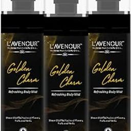 L'avenour Golden Charm Refreshing Body Mist For Men & Women with Steam Distilled Fusion of Flowers, Fruits & Herbs | No Gas, Travel-Friendly Perfume Spray For Long-Lasting Fragrance 100ml (Pack of 3)-1