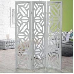 AB Craft Decorative Room Divider Screen, 3-Panel Geometric Pattern, White, Foldable Privacy Partition for Living Room, Bedroom, Hotel-image-73