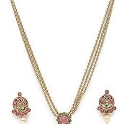 Eye-Catching Pink Stone Multistring Long Necklace Set And Earring | Jewellery Set For Women (NS105679)-image-34
