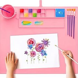 GIOGD 43 * 38cm Silicone Craft Painting Mat with Brush Holders Perfect Painting Non-Stick Multipurpose Sheet for Resin,DIY, Clay Doms Colour Kit Cleaning Cup and Color Mixing Plate for Arts and Crafts-picture-4