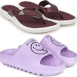 Combo Pack of 2 Slipper/Flip Flops/Slides/Clogs/Sandals for Women (V-Triangle Vs YW-Smiley)-image-90