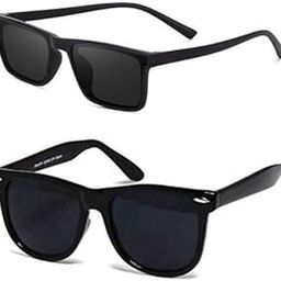 Combo Pack Of 2 Retro Square Aviator Sunglasses Black Goggles Shine Frame And Rubber Frame Mirrored Sunglasses For Men's/Women's Mc-775-image-3