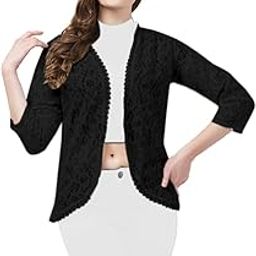 Cotton Embroidered Net Shrug Jacket with Lace for Girls and Women-image-27