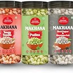 CRAVINO FRESH CRUNCH TASTE IN EVERY CRUNCH Combo Pack Black Pepper, Cheese, Tangy Tomato, Pudina, PP PK 5 Flavored Makhana | Ready-to-Eat Munchies for All-Day Snacking Eack Pack of 85 Gm-image-91