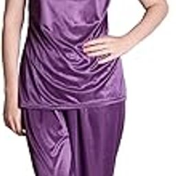 Women's Satin Solid Top And Pajama Set Night Suit Pack Of 1 (SL008_Purple_Medium)-image-51