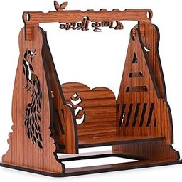 SHBK DECOR Wooden Jhula for Laddu Gopal, Jay Shree Krishna Swing with Peacock Design, Decorative Pooja Swing for Bal Gopal Idol-image-57